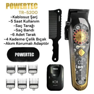 Powertec TR-5200 Wireless Şarjlı Profesyonel Saç Sakal Kesim Makinesi